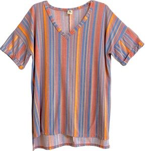 SEW IN LOVE Striped Pop of Orange V-Neck Tee - XL